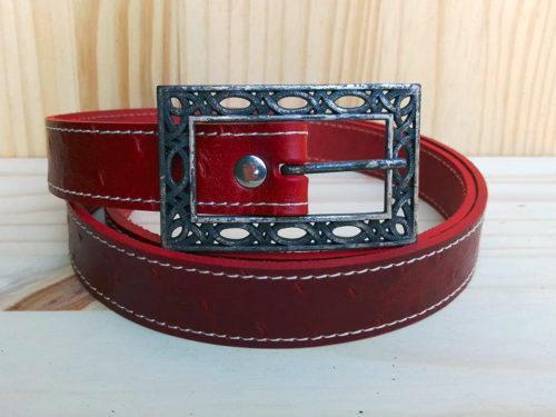 ceinture en cuir rouge piquée de 2,5 cm de largeur Po&ZYa