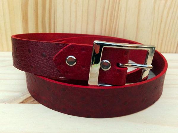 ceinture en cuir rouge sans surpiqure de 3 cm de largeur