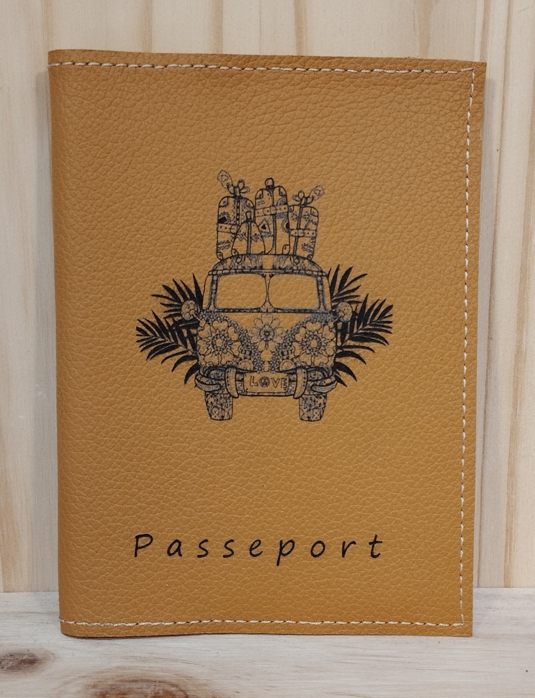 Protège passeport en cuir camel – Image 4