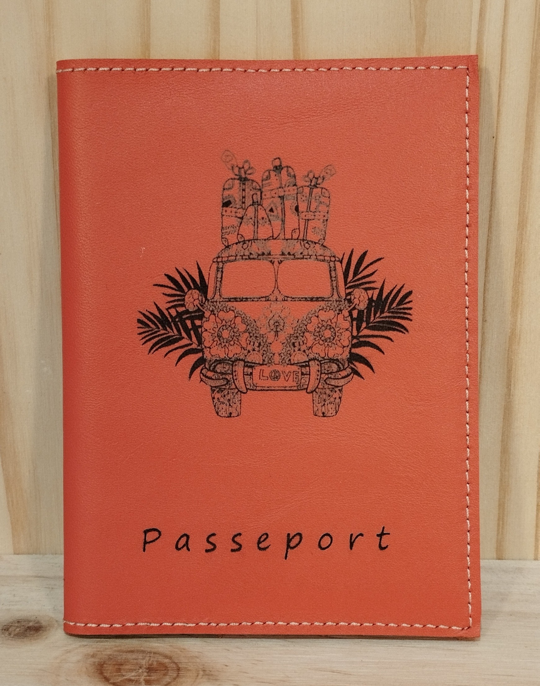 Protège passeport en cuir corail