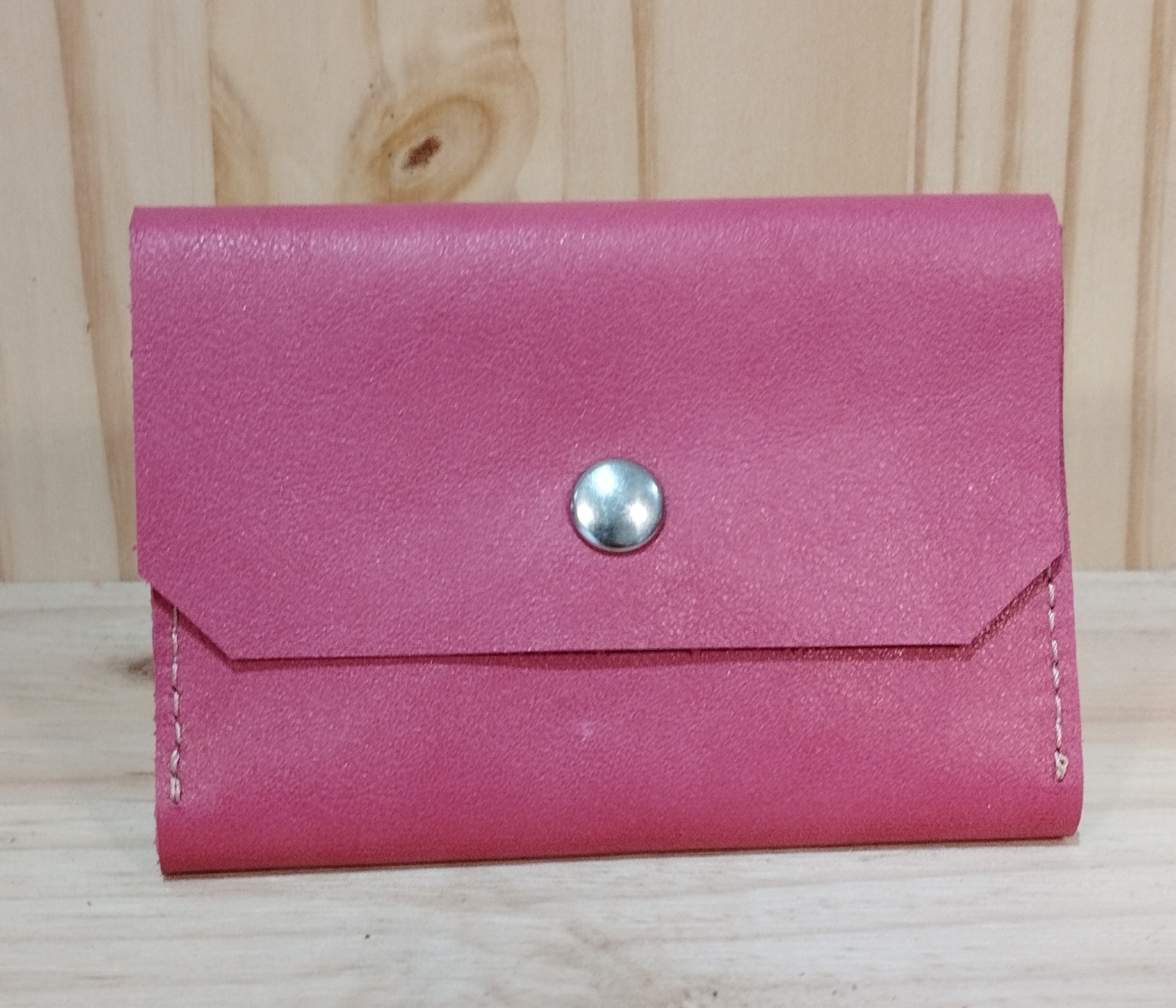 Porte monnaie et cartes en cuir rose