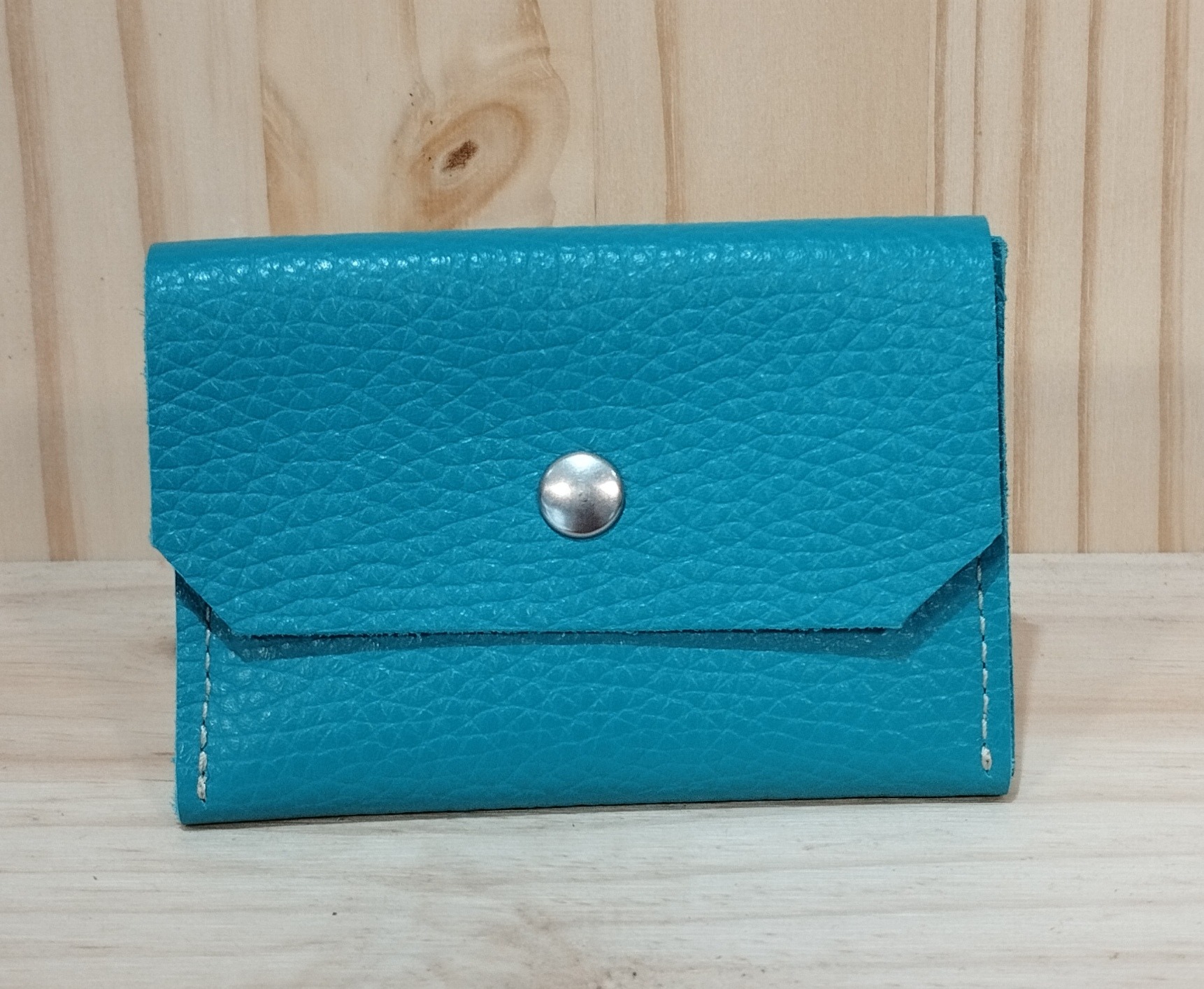 Porte monnaie et cartes en cuir turquoise