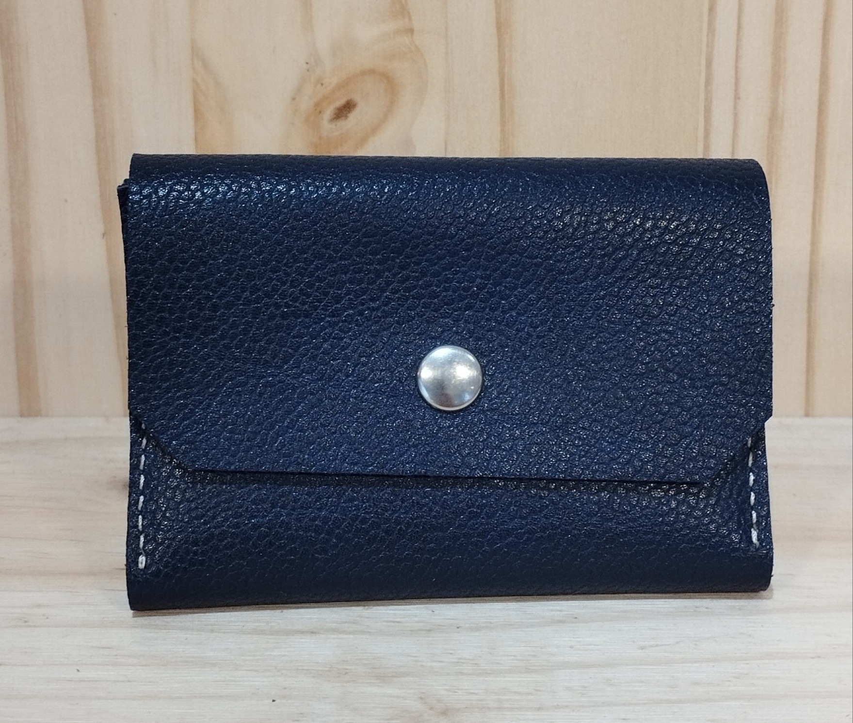 Porte monnaie et cartes en cuir bleu marine